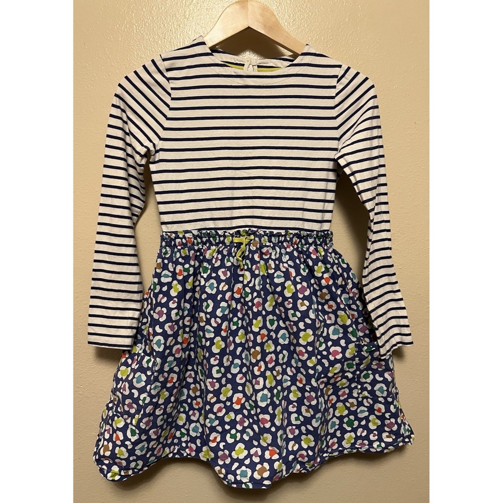 Mini Boden Long Sleeve Striped Dress Floral Tiered Skirt Lined Girl's Size 11/12
